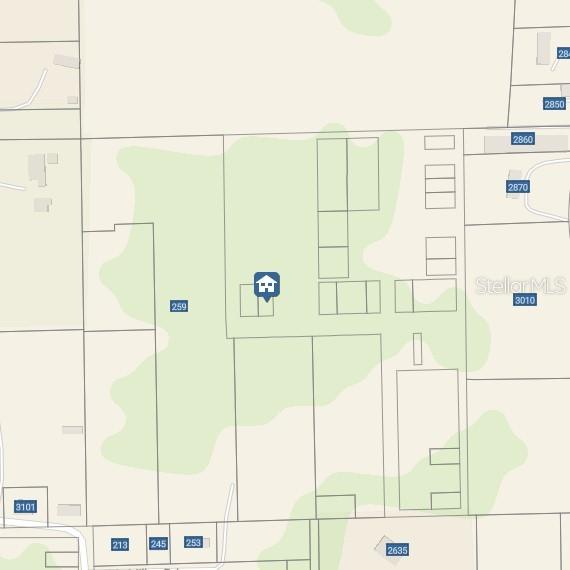 This is a map showing property boundaries and building footprints for a residential area — NO STREET 5,637 SF, ORANGE CITY, FL