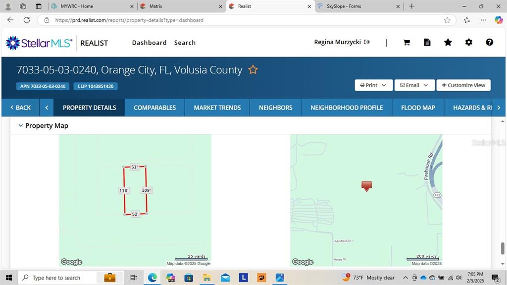 This is a property map showing the lot dimensions and location of a parcel — NO STREET 5,637 SF, ORANGE CITY, FL