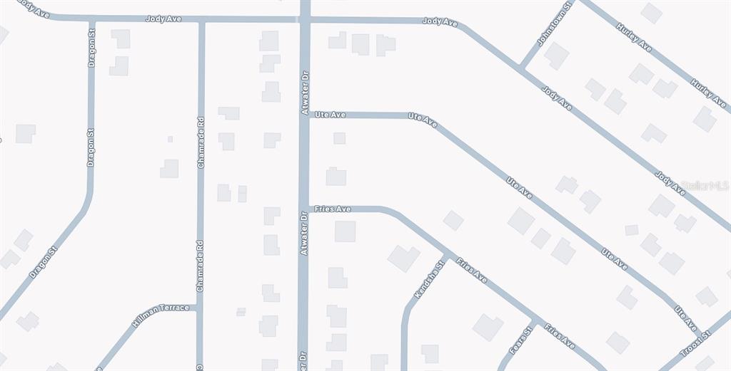 This is a map showing the street layout of a residential neighborhood — 0 ATWATER DRIVE, NORTH PORT, FL