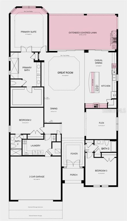 This floor plan shows a single-story home with three bedrooms, a garage, and a lanai — 26789 VICTORIA PLACE, PUNTA GORDA, FL