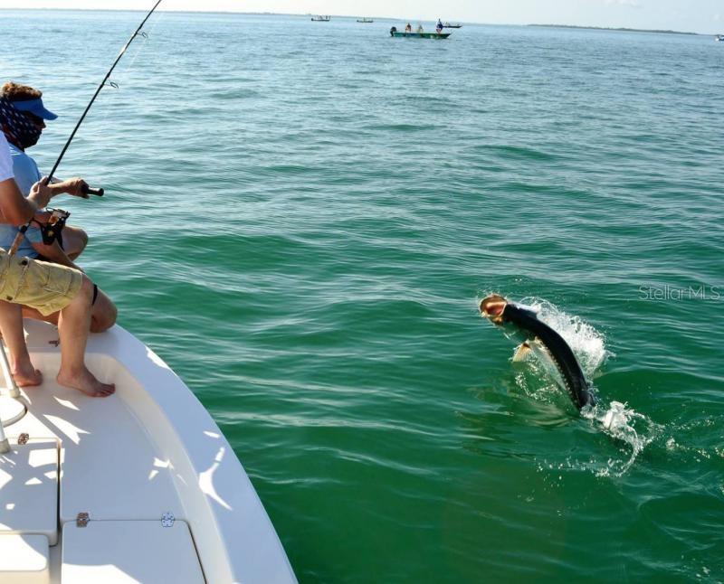 A person on a boat fishes for a large tarpon jumping out of the water — 4193 REYNOLDS LANE, PORT CHARLOTTE, FL