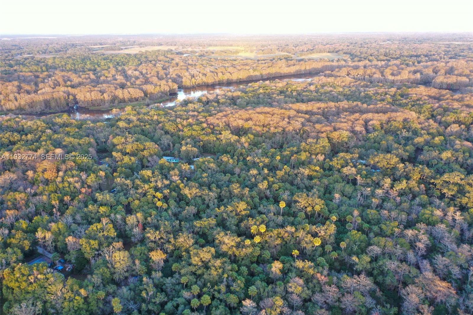 An aerial view shows a dense forest landscape with a winding river in the distance — 13254 E SHAWNEE TRL, Inverness FL 34450, INVERNESS, FL