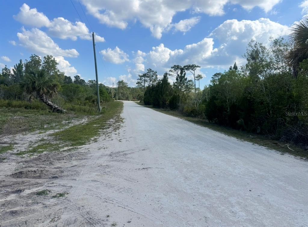 A dirt road stretches through a wooded area under a blue sky with clouds — 18455 QUIET ROAD, WEEKI WACHEE, FL
