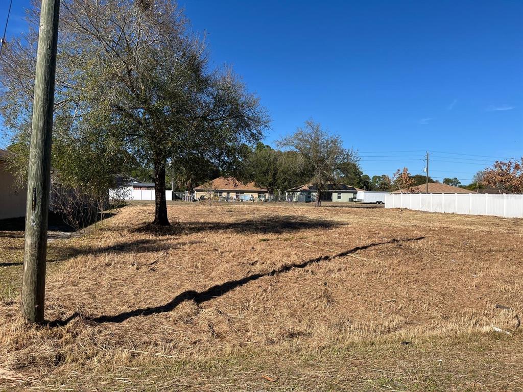 A vacant, grassy residential lot features a utility pole and several trees under a blue sky — 1181 ALTAMIRA STREET NW, PALM BAY, FL