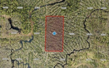 An aerial map view shows a rectangular plot of land highlighted in red — CALVIN LEE ROAD, GROVELAND, FL