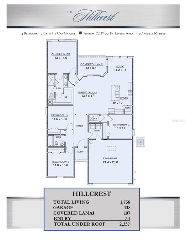 This is a floor plan for a four-bedroom, two-bathroom home with a two-car garage — 5444 NW CAMBERLY COURT, PORT ST LUCIE, FL