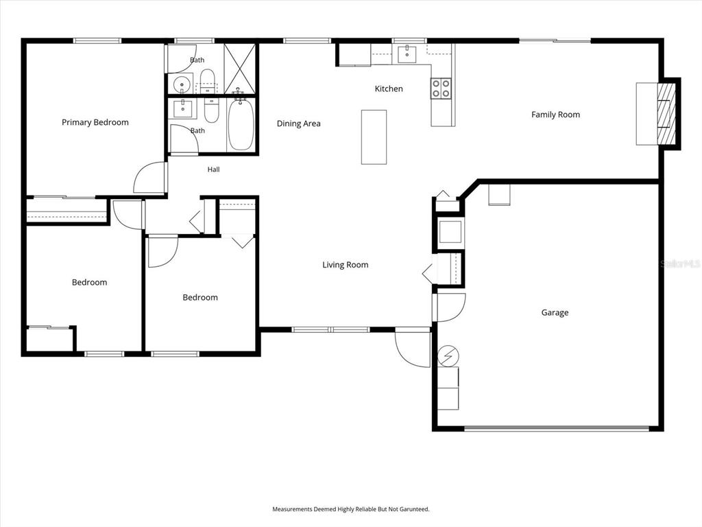 This is a floor plan of a house featuring three bedrooms, two baths, and a garage — 5275 SIGNAL HILL ROAD, ORLANDO, FL