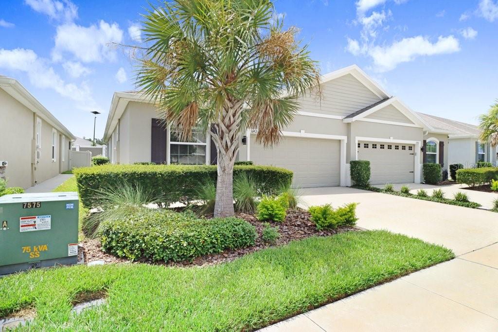 A single-story house with a beige exterior, a two-car garage, and a palm tree — 31426 MANGO FADE WAY, SAN ANTONIO, FL