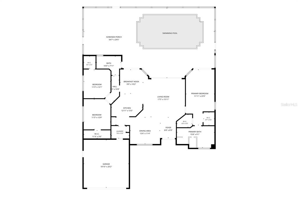 This is a floor plan of a house featuring a swimming pool and screened porch — 10376 HENDERSON STREET, SPRING HILL, FL