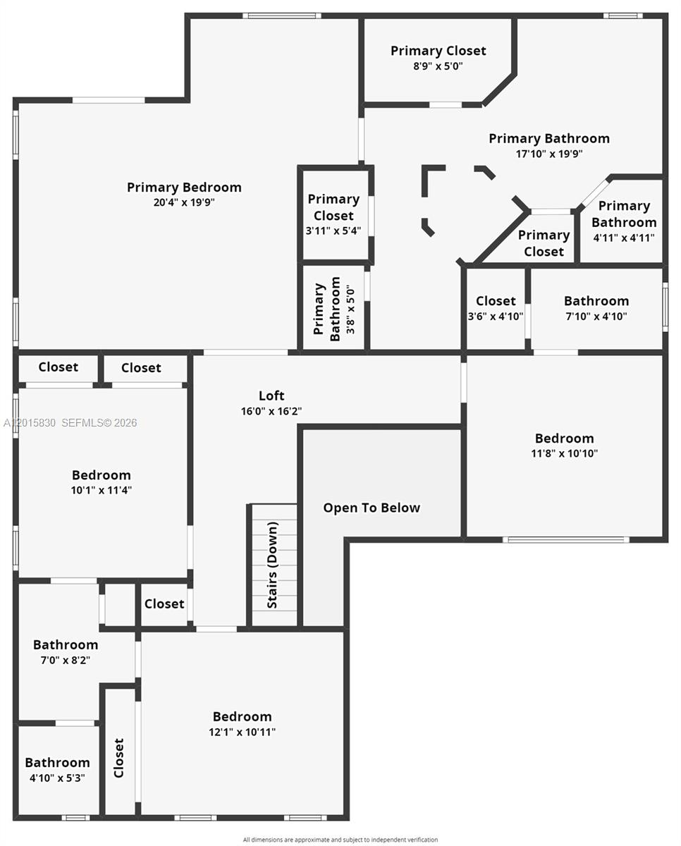 This is a floor plan of a multi-bedroom residential upper level — 1733 SW 151st Pl, Miami FL 33185, MIAMI, FL