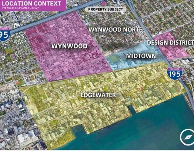 This map shows the location of a property in relation to Miami neighborhoods like Wynwood — 591 NW 34th St, Miami FL 33127, MIAMI, FL