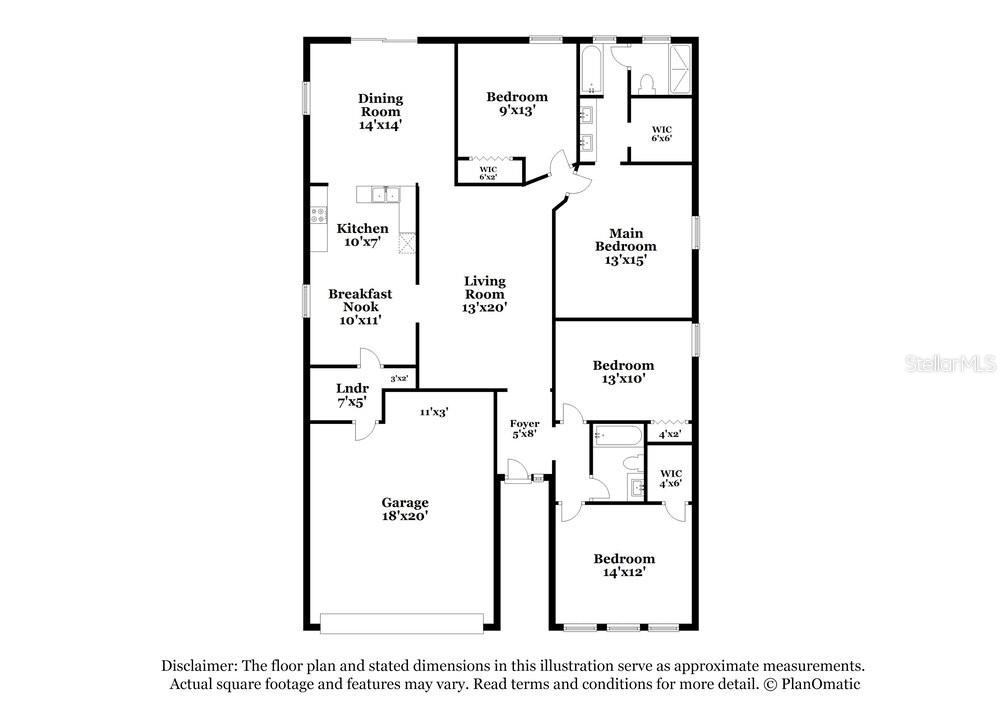 This is a floor plan of a single-story house with four bedrooms and a garage — 2338 ANDREWS VALLEY DRIVE, KISSIMMEE, FL