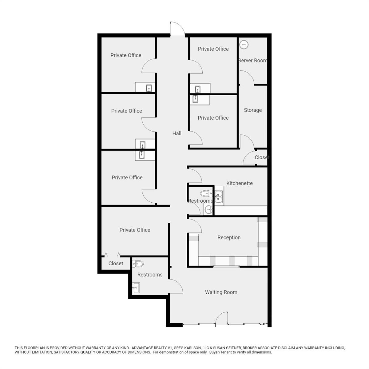This is a floor plan of an office suite featuring multiple private offices and amenities — 3205 Medical Way, Sebring FL 33870, SEBRING, FL
