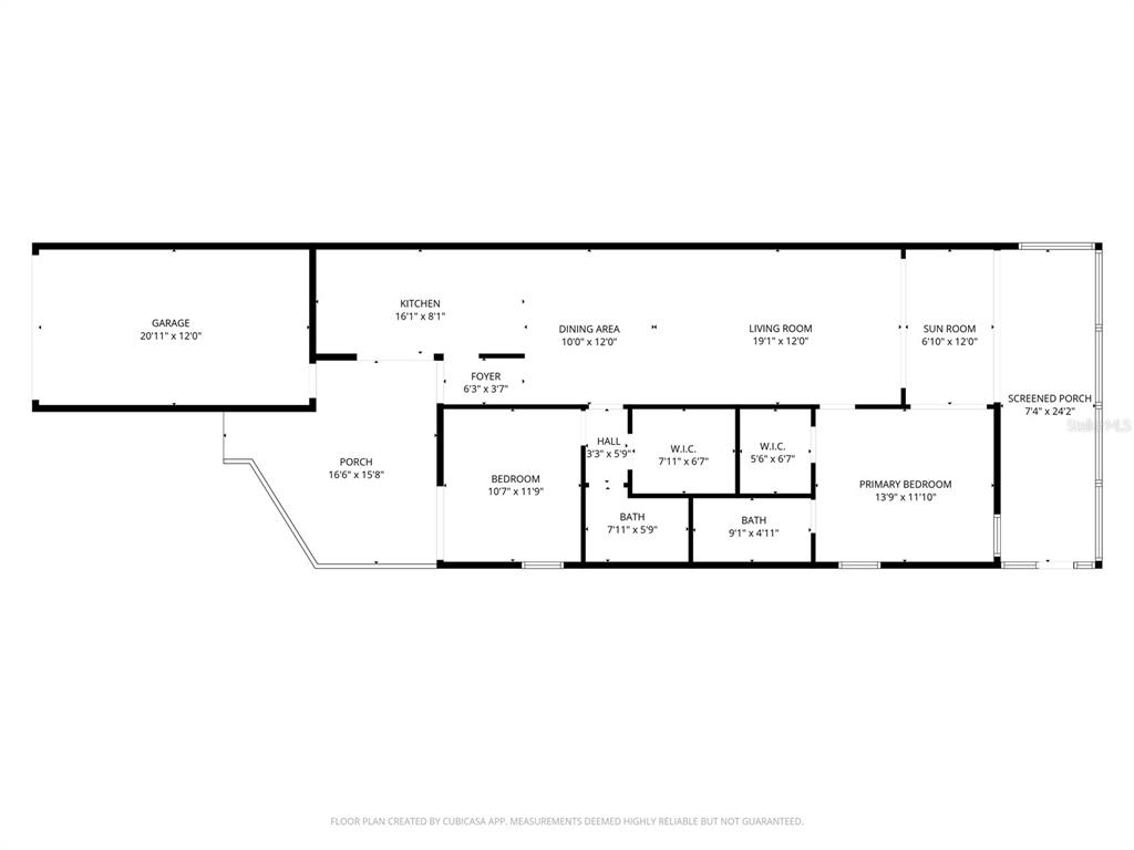 This is a floor plan showing a single-story home with a garage, porch, and sunroom — 4612 PARK LAKE TERRACE N, BRADENTON, FL