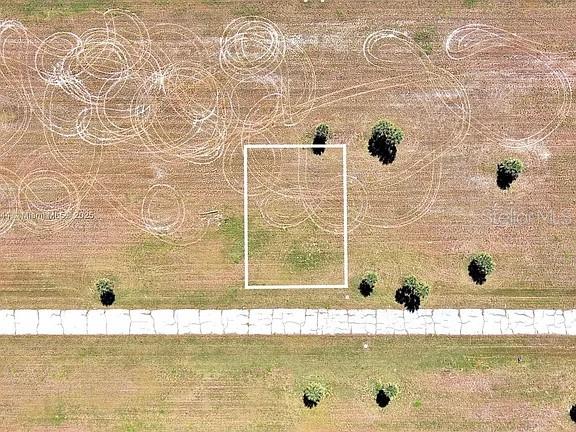 An aerial view shows a rectangular property boundary outlined in white on a grassy lot — 13509 WALLEYE WAY, PLACIDA, FL
