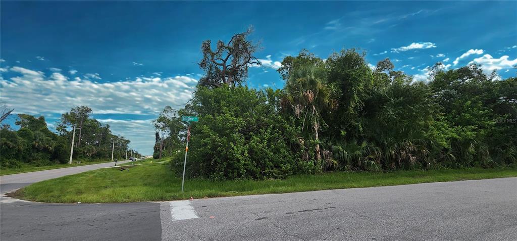 A vacant, wooded corner lot sits at the intersection of two paved roads — 10 HOFFER STREET, PORT CHARLOTTE, FL