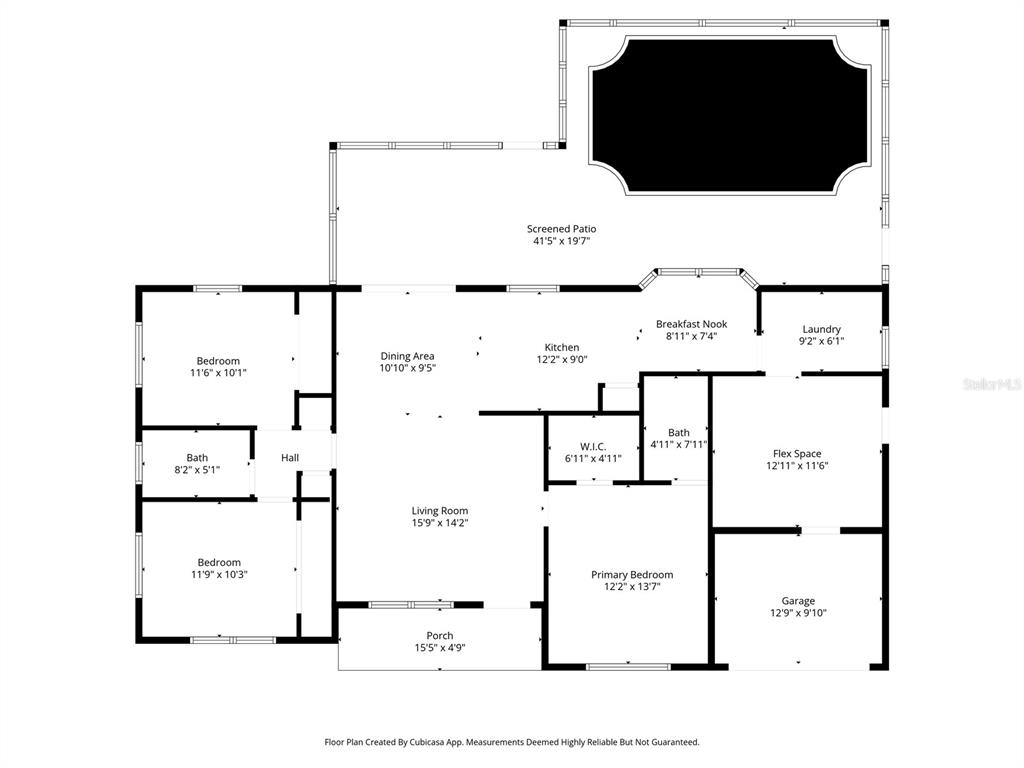 This is a floor plan for a single-story house with a screened patio and garage — 2481 S SUMMERWOOD POINT, INVERNESS, FL