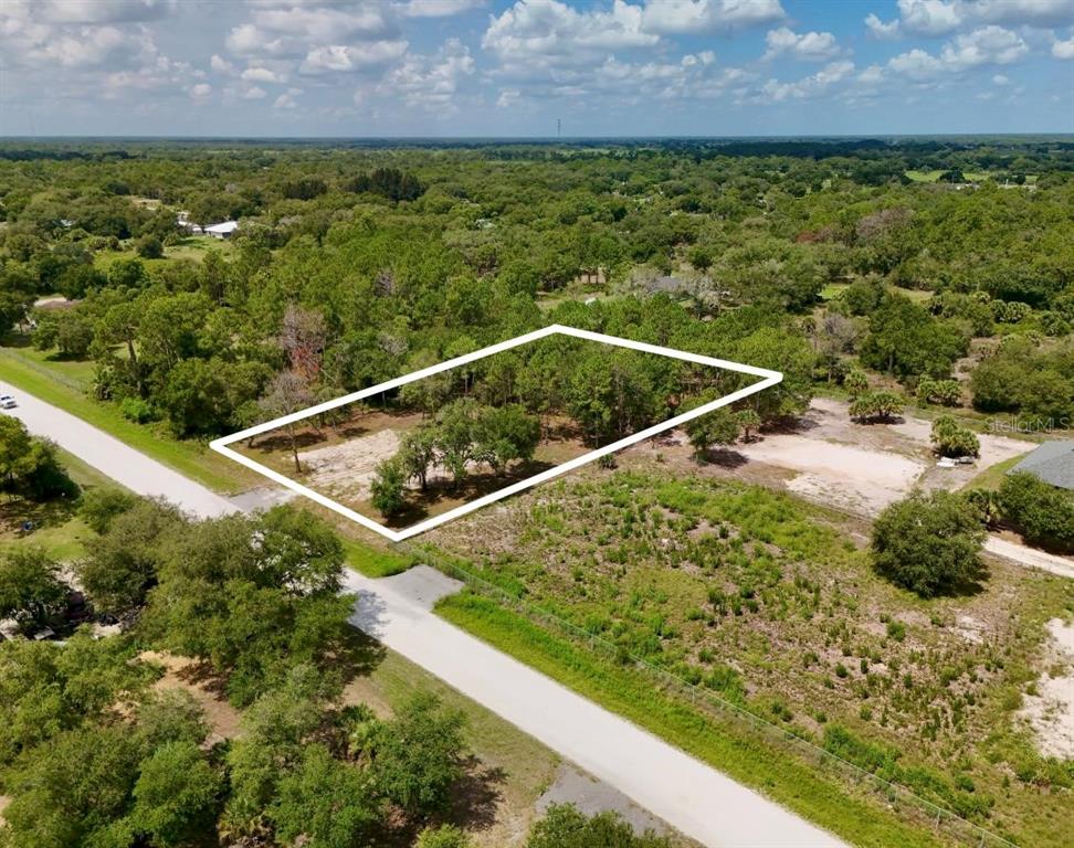 An aerial view shows a rectangular plot of land outlined in white among trees — 270 N DATIL STREET, CLEWISTON, FL