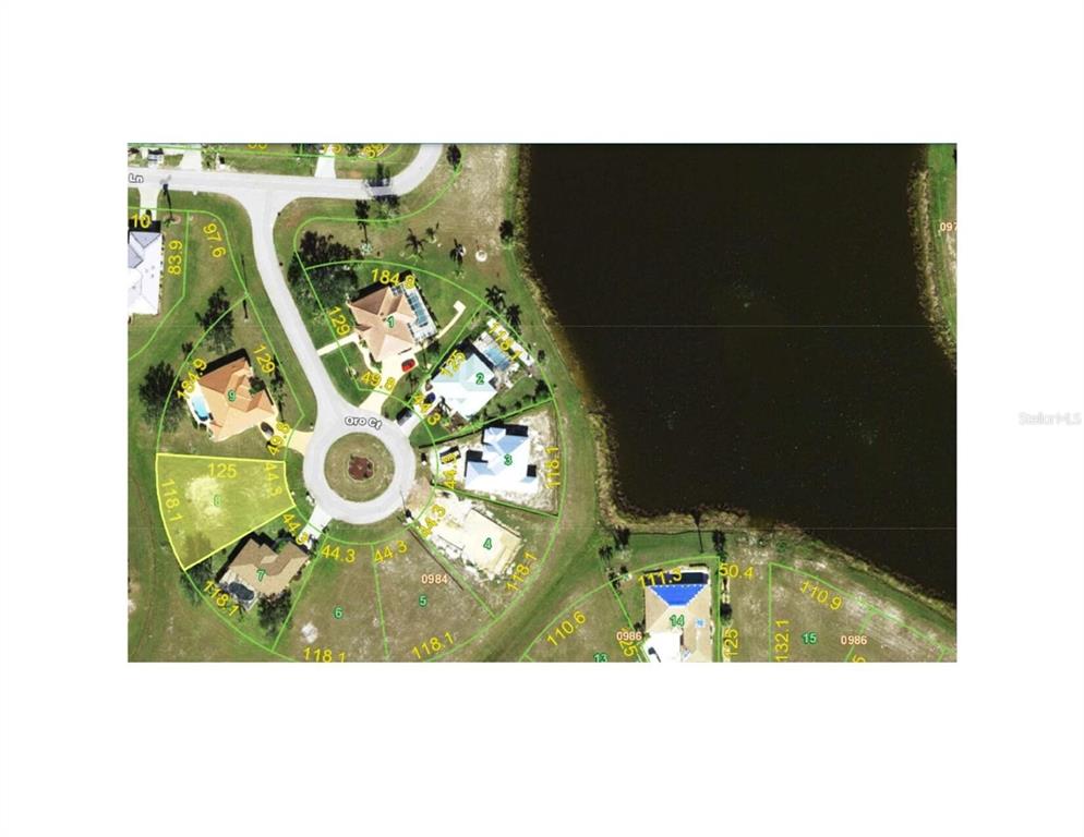 This is a satellite map showing a residential cul-de-sac with several houses and lots — 17419 ORO COURT, PUNTA GORDA, FL