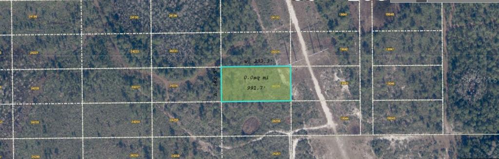 This is an aerial map view of a rectangular plot of land with dimensions — DILL ROAD, ORLANDO, FL