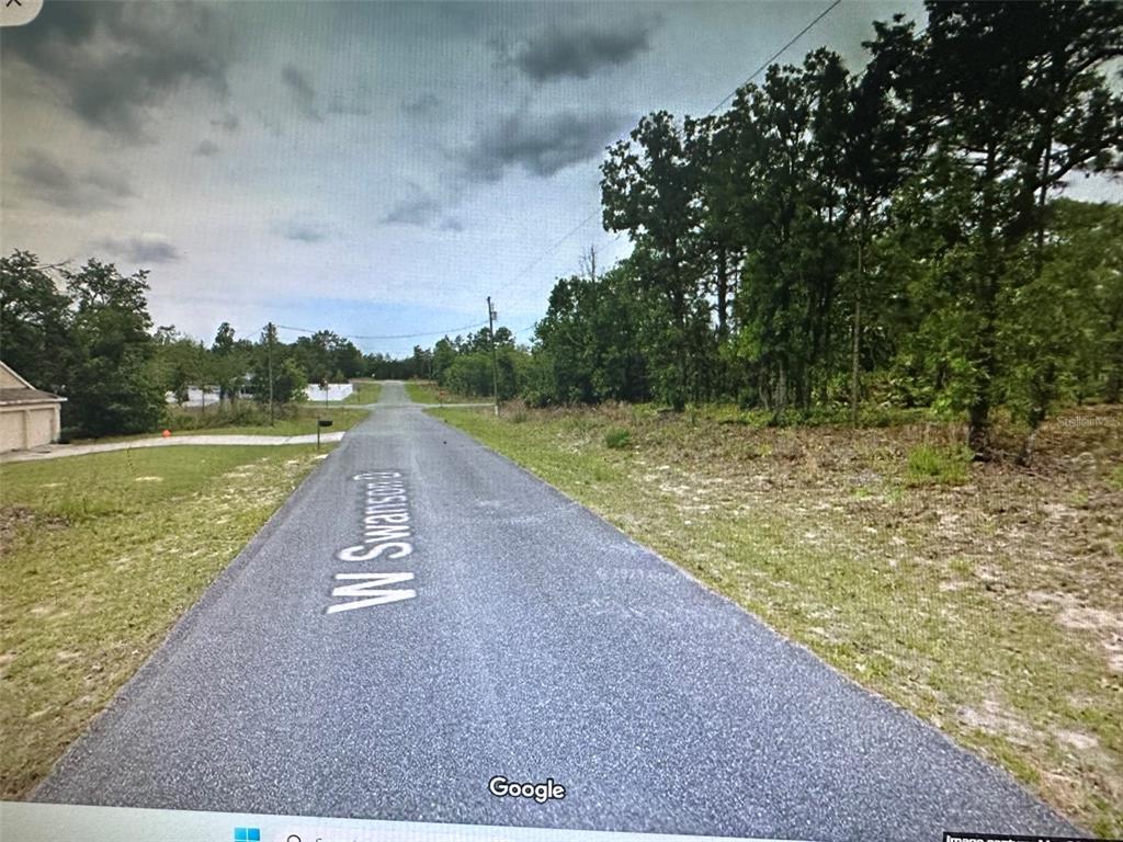 A paved road stretches into the distance past a wooded lot and a residential driveway — 2466 W SWANSON DRIVE, CITRUS SPRINGS, FL