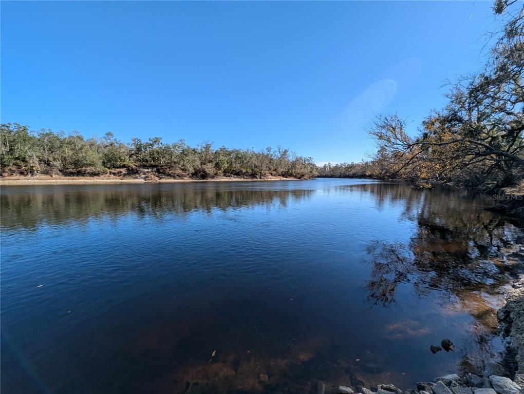 A wide, calm river flows between tree-lined banks under a clear blue sky — NW FOX RUN TRAIL UNIT 107, MAYO, FL