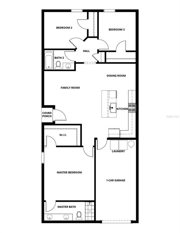 This is a floor plan for a single-story house with three bedrooms and a garage — 520 BAY LEAF DRIVE, POINCIANA, FL