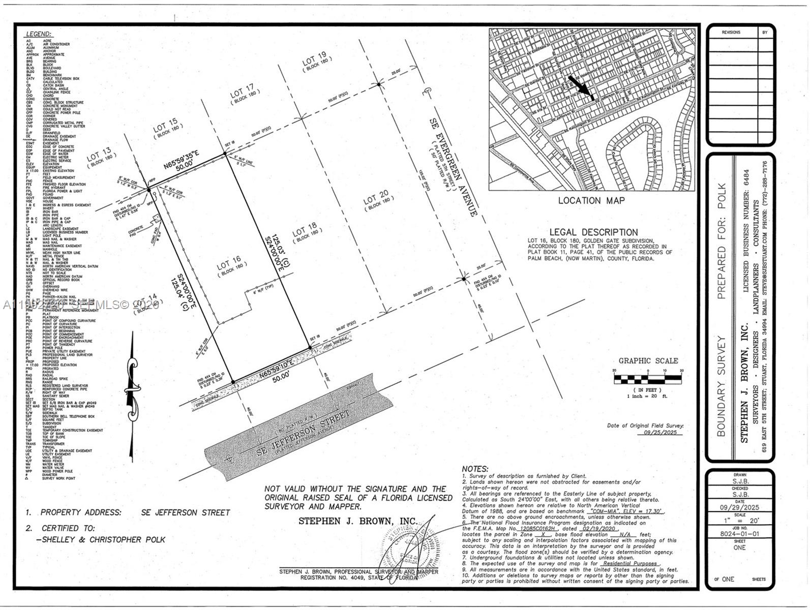 This is a boundary survey map for Lot 16 in the Golden Gate Subdivision — TBD SE Jefferson St, Stuart FL 34997, STUART, FL