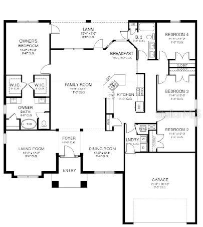 This is a black and white floor plan for a single-story house with four bedrooms — 5485 RHAPSODY AVE., NORTH PORT, FL