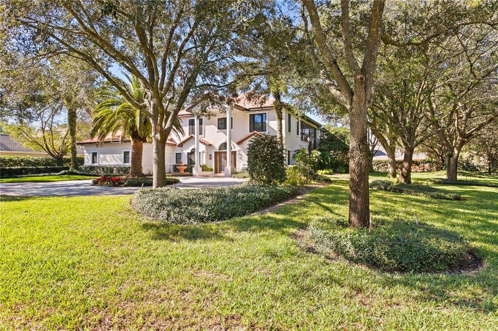 A large two-story house with a circular driveway and mature trees in the front yard — 17027 CANDELEDA DE AVILA, TAMPA, FL