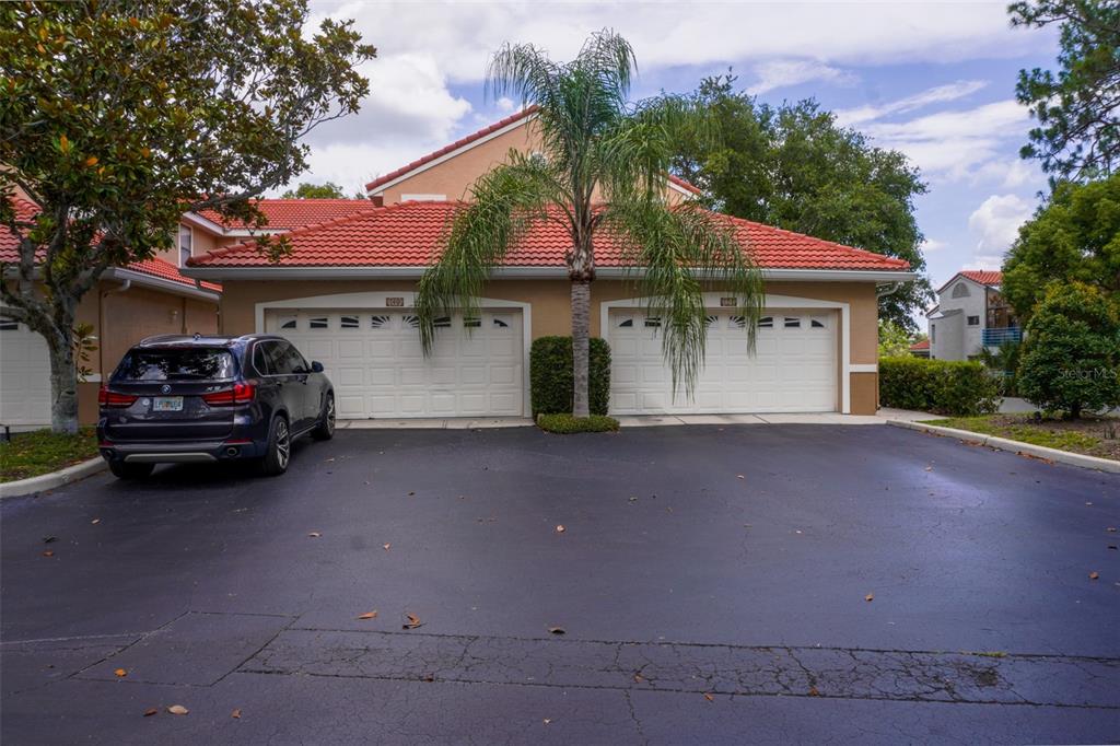 A two-car garage with a palm tree and a parked SUV in front — 1010 WINDERLEY PLACE UNIT 149, MAITLAND, FL