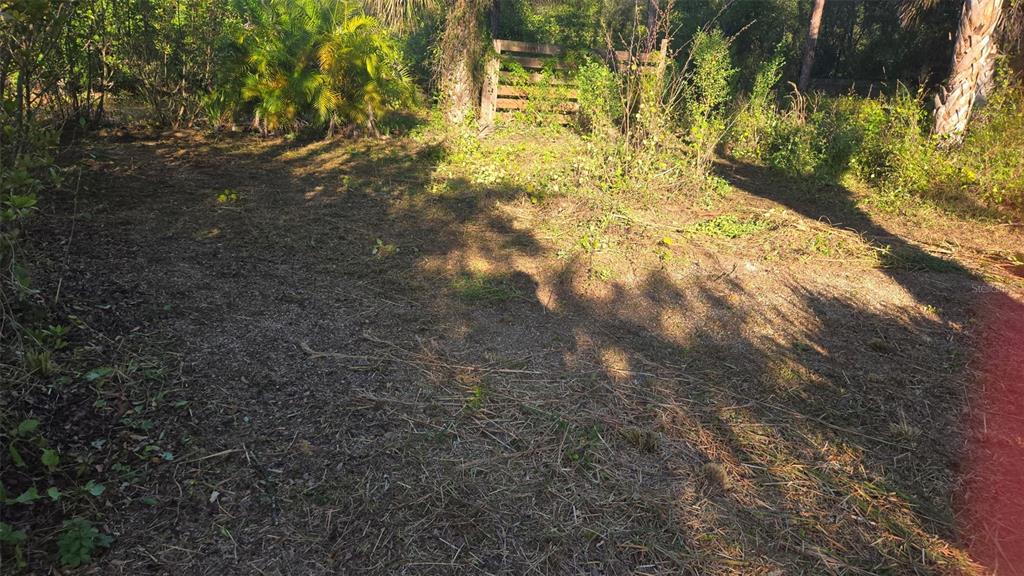 A cleared, dirt-covered lot with scattered vegetation and a wooden fence in the background — 1231 RAMUS STREET E, LEHIGH ACRES, FL