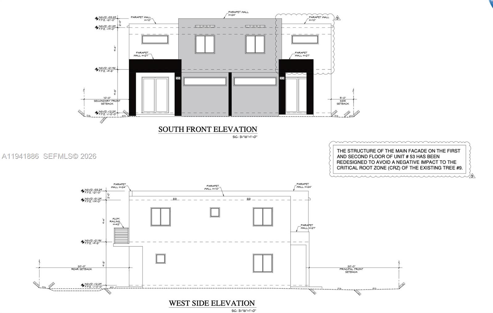 This is a floor plan showing the ground and second levels of two residential units — 55-53 NE 60th ST, Miami FL 33137, MIAMI, FL