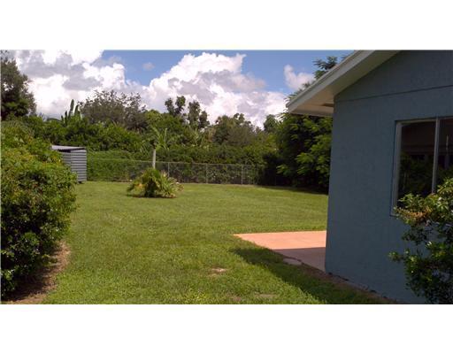 A grassy backyard features a small patio, a storage shed, and a chain-link fence — 6315 Bischoff Road, West Palm Beach FL 33413, WEST PALM BEACH, FL