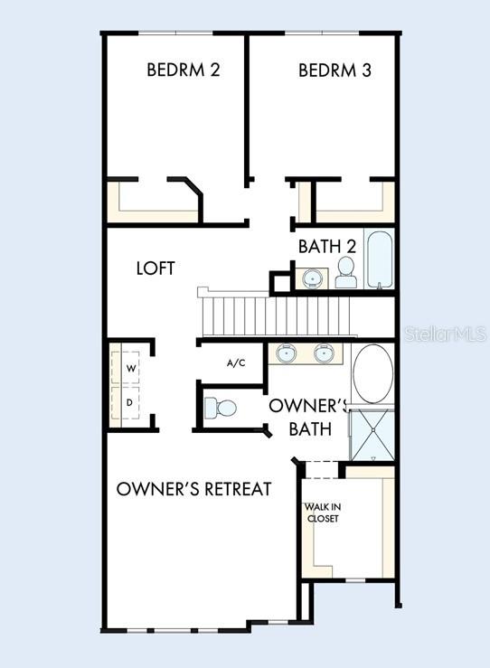 This floor plan shows the upper level of a house with three bedrooms and a loft — 3534 CASPIAN CHERVIL STREET, WESLEY CHAPEL, FL