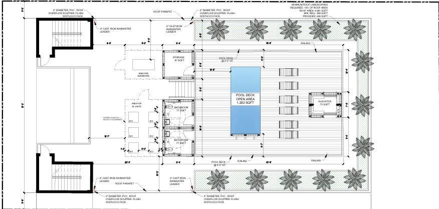 This architectural floor plan shows a rooftop terrace layout featuring a pool deck and landscaping — 280 NE 6th Avenue, Delray Beach FL 33483, DELRAY BEACH, FL