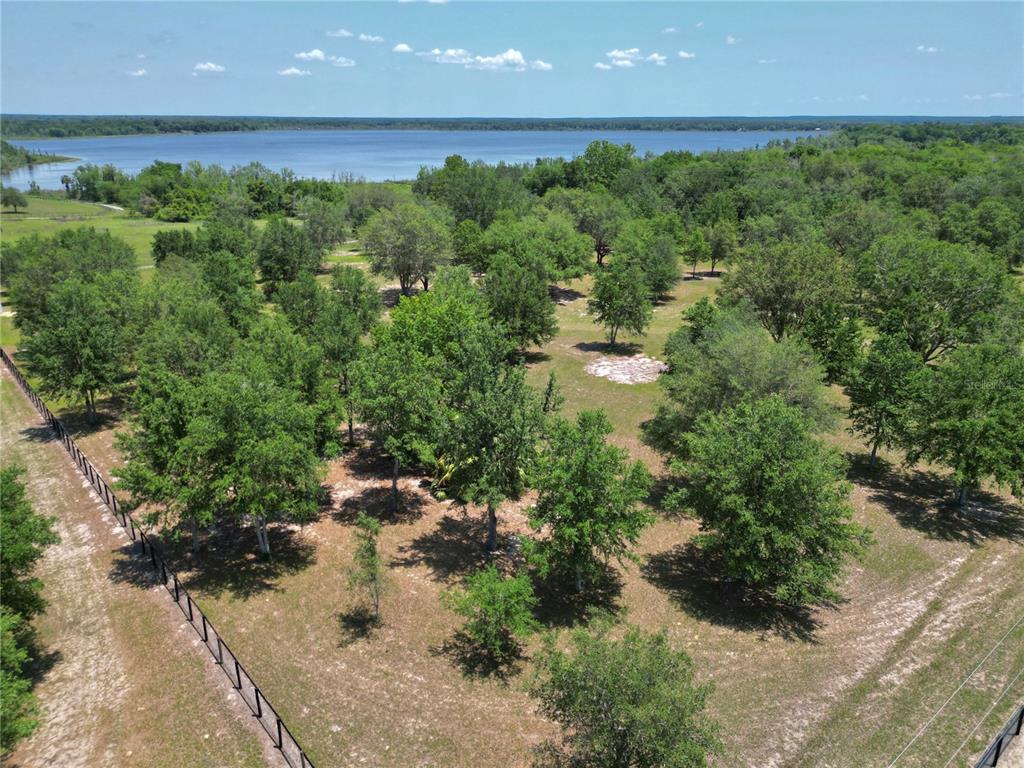 An aerial view of a grassy, tree-filled lot bordering a large lake — TBD SE 55 PLACE, OCKLAWAHA, FL