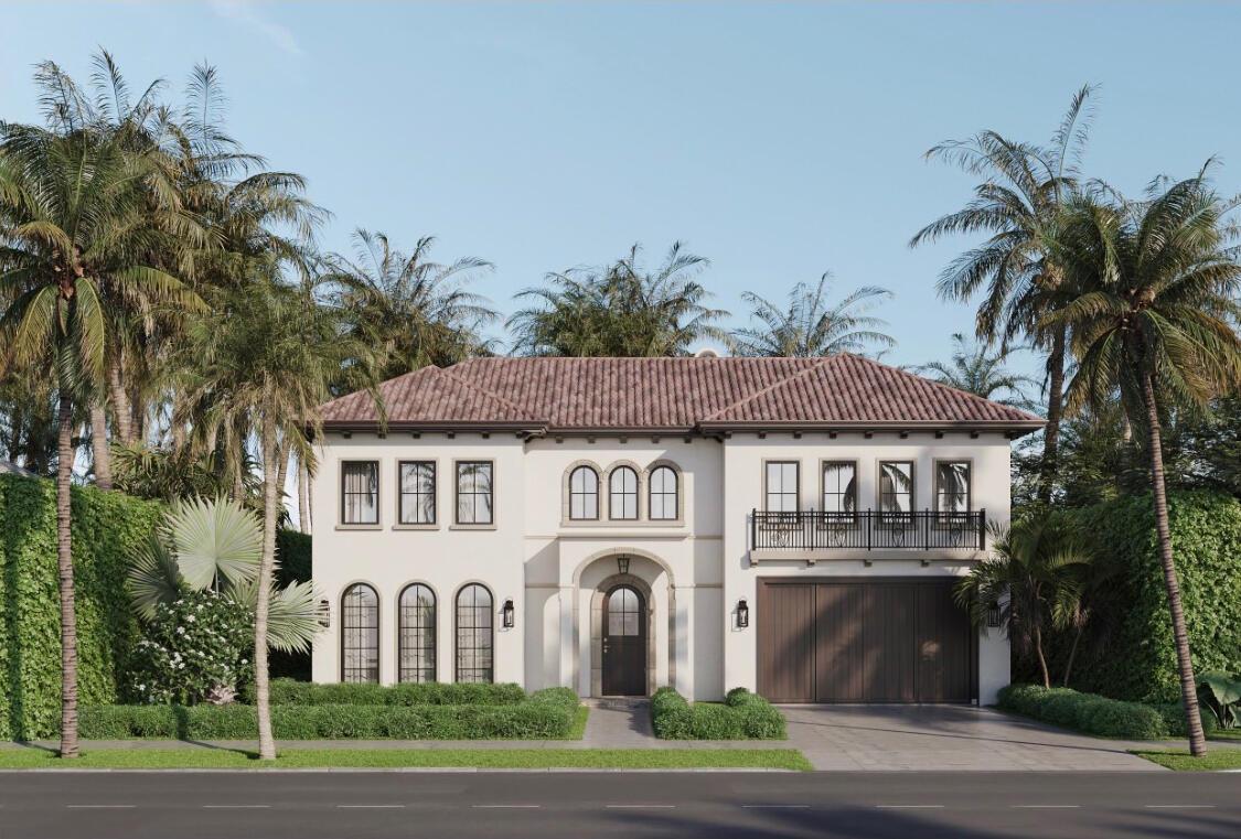 A rendering of a two-story Mediterranean-style house with a tile roof and palm trees — 230 Avila Road, West Palm Beach FL 33405, WEST PALM BEACH, FL