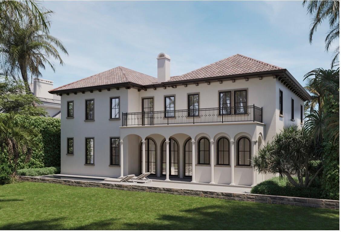 A rendering of a two-story Mediterranean-style home with a rear loggia, balcony, and pool — 230 Avila Road, West Palm Beach FL 33405, WEST PALM BEACH, FL
