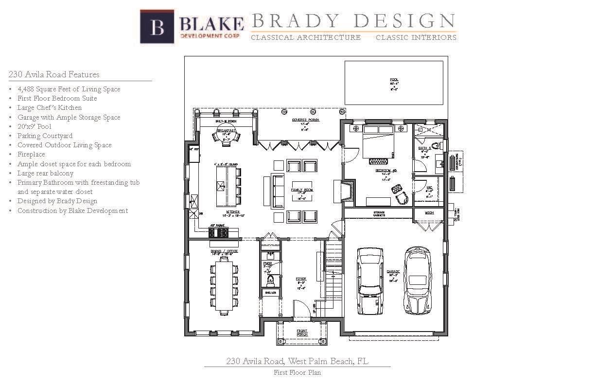 This is a floor plan for a house featuring a kitchen, family room, bedroom, and garage — 230 Avila Road, West Palm Beach FL 33405, WEST PALM BEACH, FL