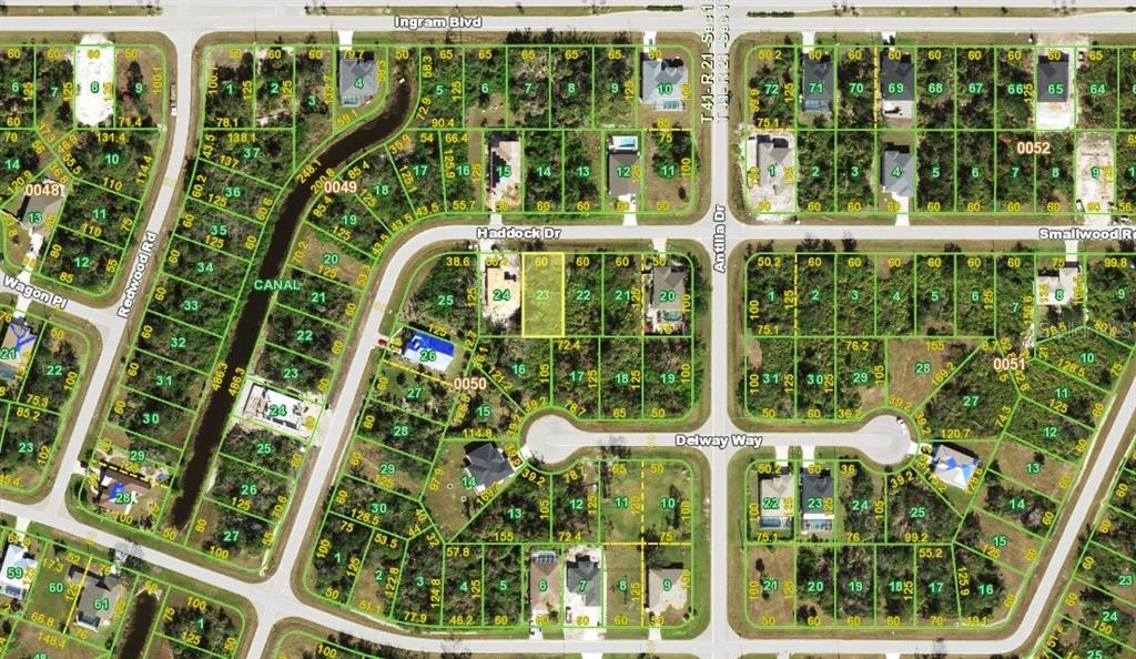 This is a satellite map showing residential lots and streets in a suburban neighborhood — 175 HADDOCK DRIVE, ROTONDA WEST, FL