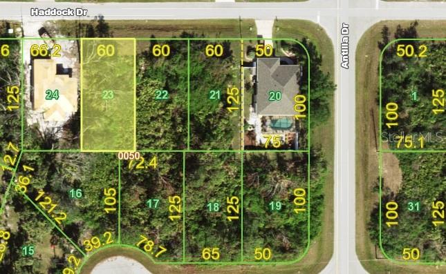 This is a property map showing lot dimensions and boundaries for a residential neighborhood — 175 HADDOCK DRIVE, ROTONDA WEST, FL