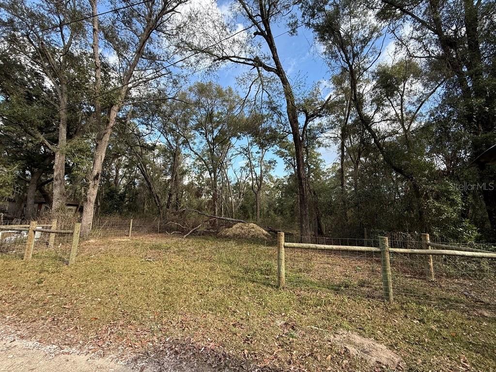 A fenced, grassy lot with scattered trees and a pile of dirt in the background — 255 SE 917 STREET, CROSS CITY, FL