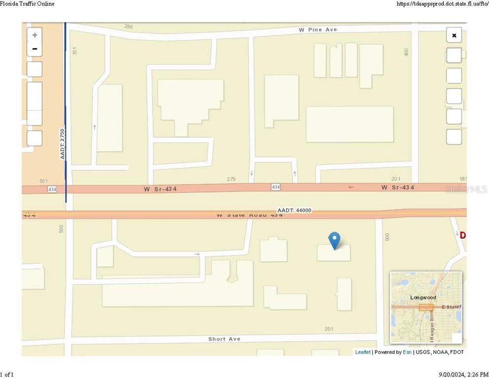 This is a map showing traffic data for W Sr-434 and surrounding streets in Longwood — 222 W STATE ROAD 434, LONGWOOD, FL