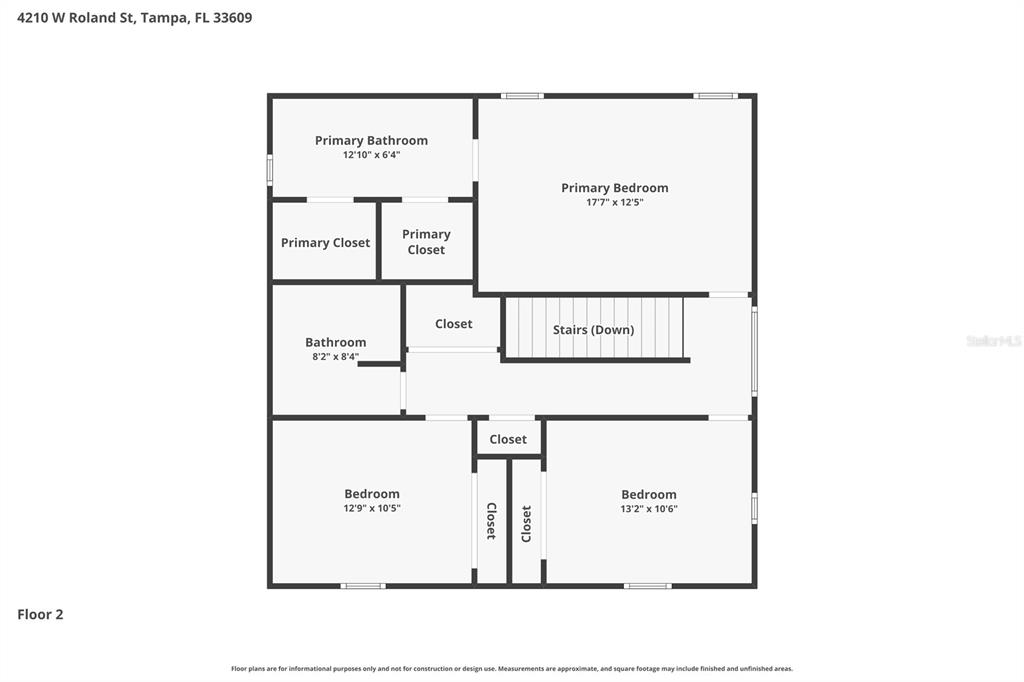This is a floor plan for the second level of a residential home — 4210 W ROLAND STREET, TAMPA, FL