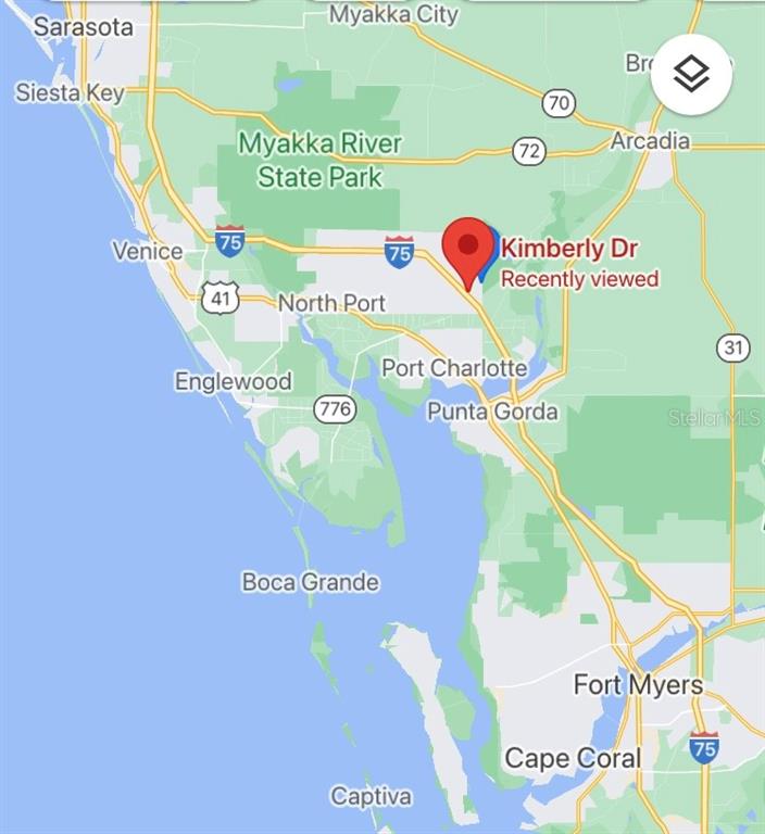 This is a map showing the location of a property near Port Charlotte, Florida — KIMBERLY DRIVE, NORTH PORT, FL