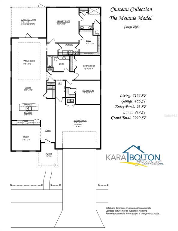 This floor plan for The Melanie Model shows a three-bedroom home with a two-car garage — 893 NW 132ND BOULEVARD, NEWBERRY, FL