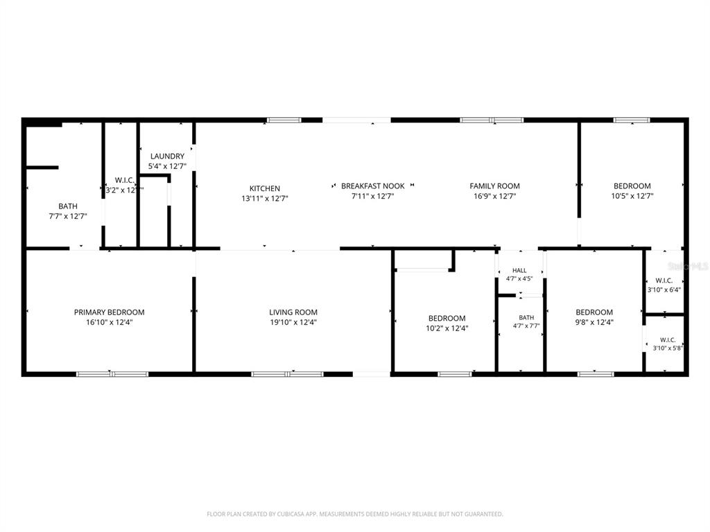 This is a floor plan showing a single-story home with three bedrooms and two bathrooms — 7250 SW 10TH STREET, OCALA, FL