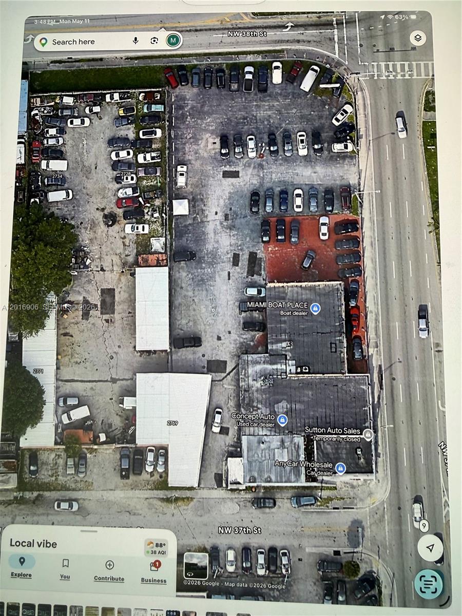 This is a satellite map view of a commercial property featuring multiple buildings and parking — 3700 & 3750 NW 27 AVE, Miami FL 33142, MIAMI, FL