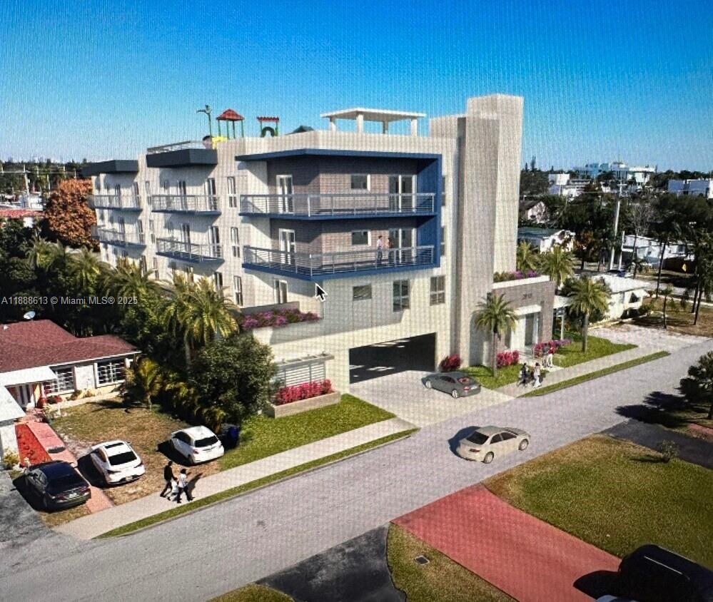 This is a digital rendering of a modern multi-story apartment building with a parking garage — 2815 Jackson St, Hollywood FL 33020, HOLLYWOOD, FL